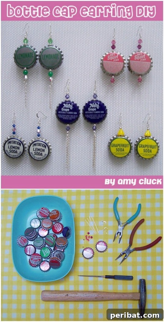 Elevate Your Home Style with 25 Upcycled Bottle Cap Crafts 16 Whimsical Vintage Bottle Cap Earrings DIY
