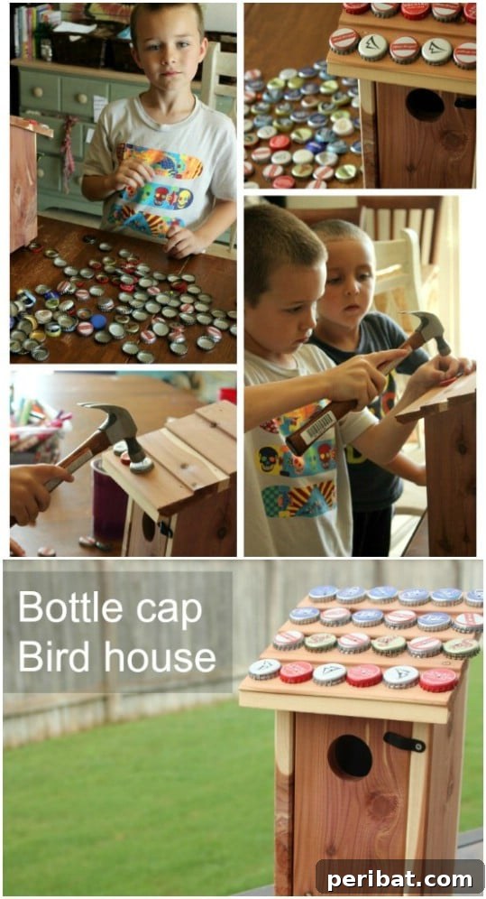 Elevate Your Home Style with 25 Upcycled Bottle Cap Crafts 19 Upcycled Bottle Cap Birdhouse for garden