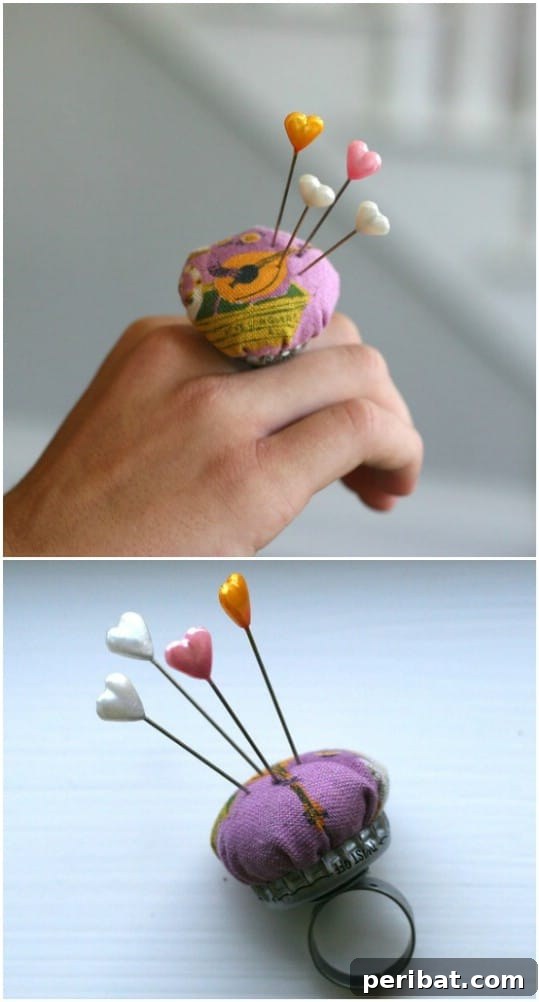 Elevate Your Home Style with 25 Upcycled Bottle Cap Crafts 21 Unique Bottle Cap Pin Cushion Ring for sewing