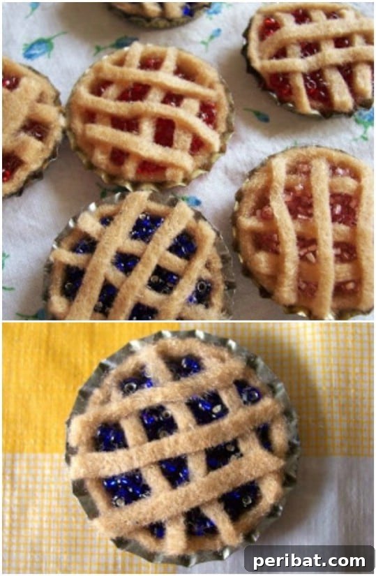 Elevate Your Home Style with 25 Upcycled Bottle Cap Crafts 25 Bottle Cap Mini Pies for decorative display
