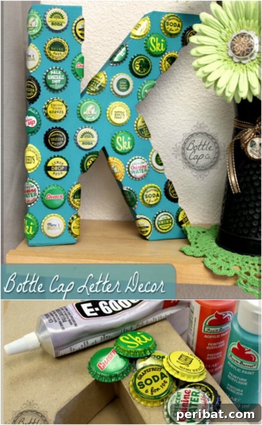 Elevate Your Home Style with 25 Upcycled Bottle Cap Crafts 4 Giant Vintage Bottle Cap Monogram Letter art