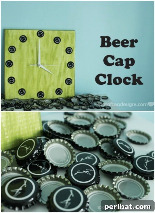 Elevate Your Home Style with 25 Upcycled Bottle Cap Crafts 10 Great Beer Cap Wall Clock for decor