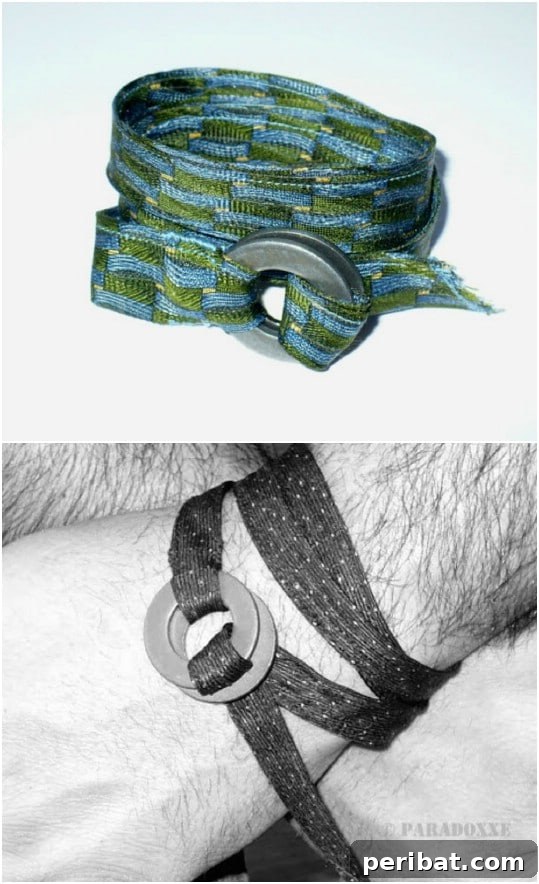 25 Creative Ways to Repurpose Old Neckties 3 Elegant repurposed necktie wrap bracelet with a metal washer accent