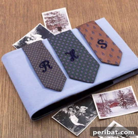 25 Creative Ways to Repurpose Old Neckties 26 Customized photo album cover decorated with the wide ends of repurposed neckties