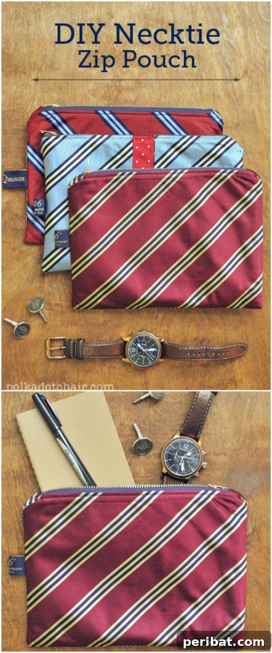 25 Creative Ways to Repurpose Old Neckties 7 Small zippered pouch made from a colorful repurposed necktie
