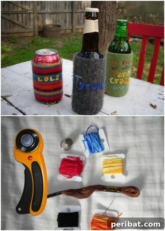 25 Rugged DIY Gifts for Dad from Upcycled Treasures 20 Recycled Felt Beverage Coozie for Keeping Drinks Cool