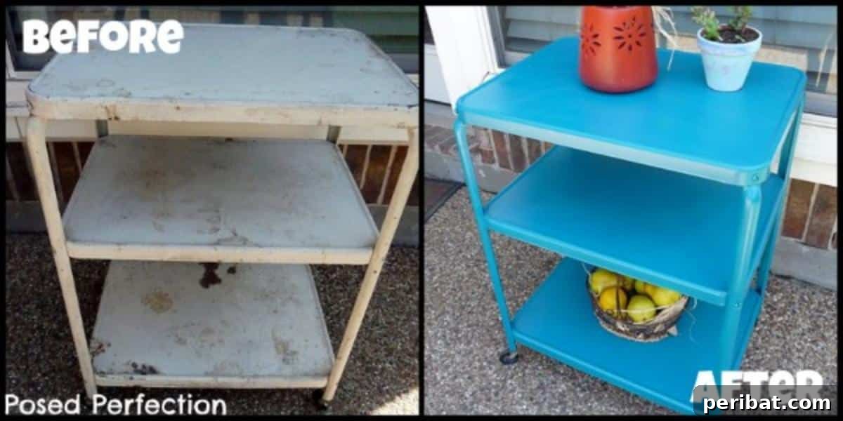 Unlock Value: 60 Furniture Makeover DIYs & Smart Negotiation Strategies 64 DIY Vintage Metal Cart Makeover before and after.
