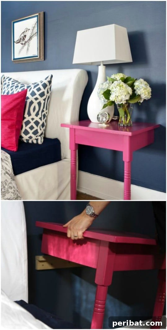 Half-Table Upcycled into a Wall-Mounted Nightstand