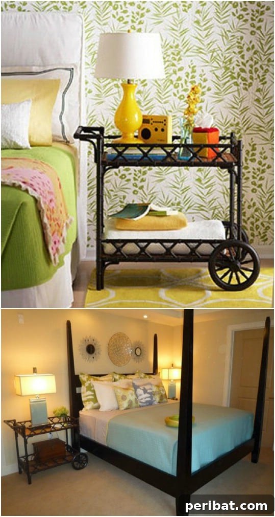 Repurposed Vintage Bar Cart as a Bedside Table