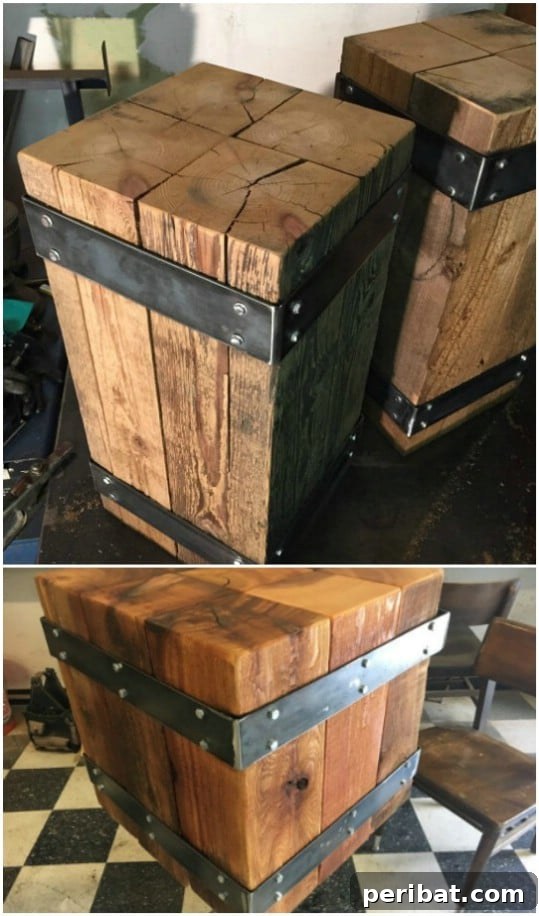 Heavy Wood and Metal Industrial Beam Nightstand