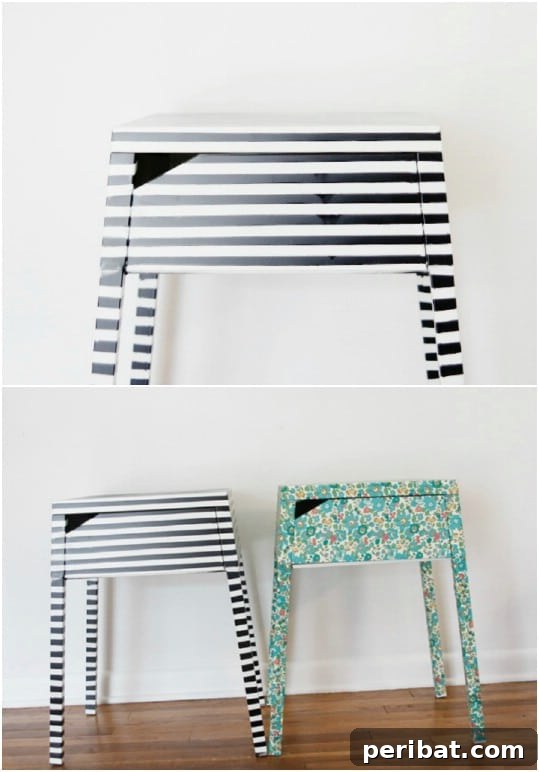 DIY Striped IKEA Nightstand Hack