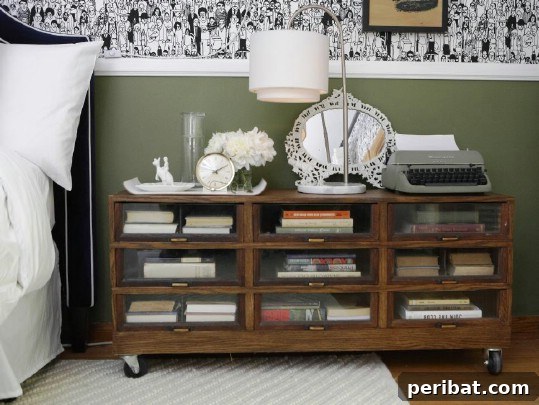 Antique Cabinet Repurposed as a Bedside Storage Unit
