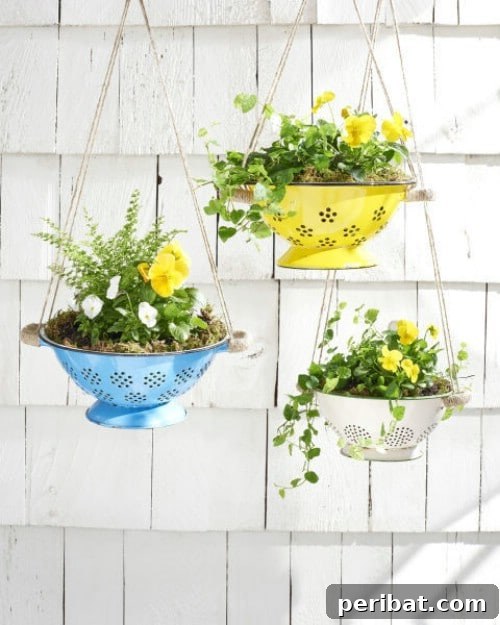 Colorful Colander Hanging Planters