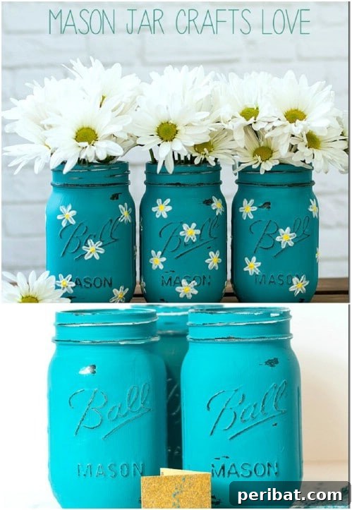Hand Painted Daisy Mason Jars