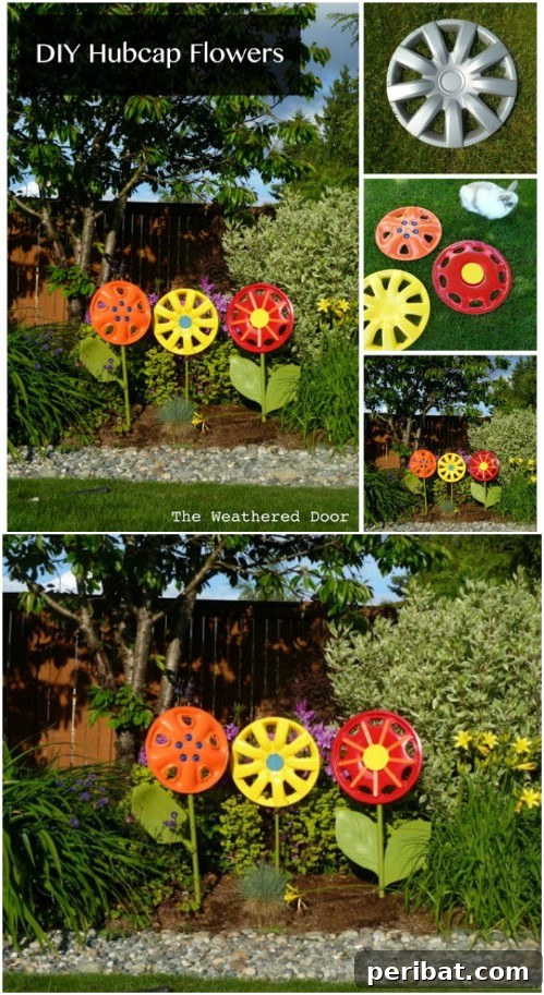 Colorful Upcycled Hubcap Flowers