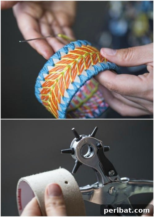 35 Ingenious Cardboard Box Upcycling Projects 26 DIY Embroidered Cardboard Bracelet