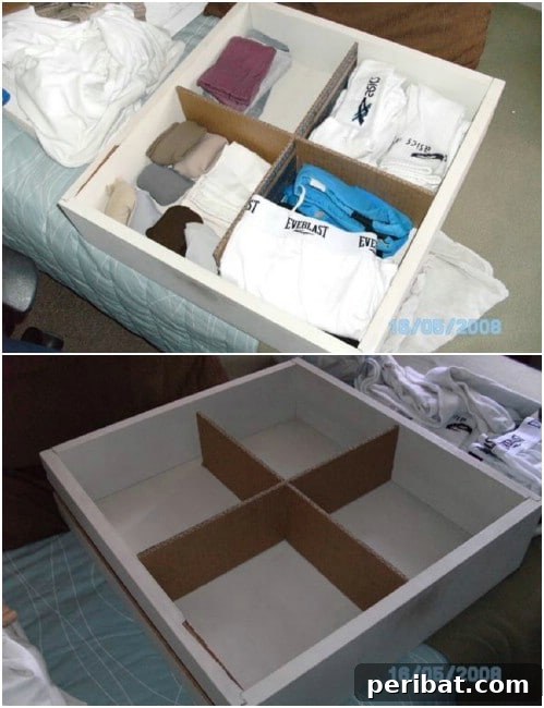 35 Ingenious Cardboard Box Upcycling Projects 9 Repurposed Cardboard Drawer Dividers