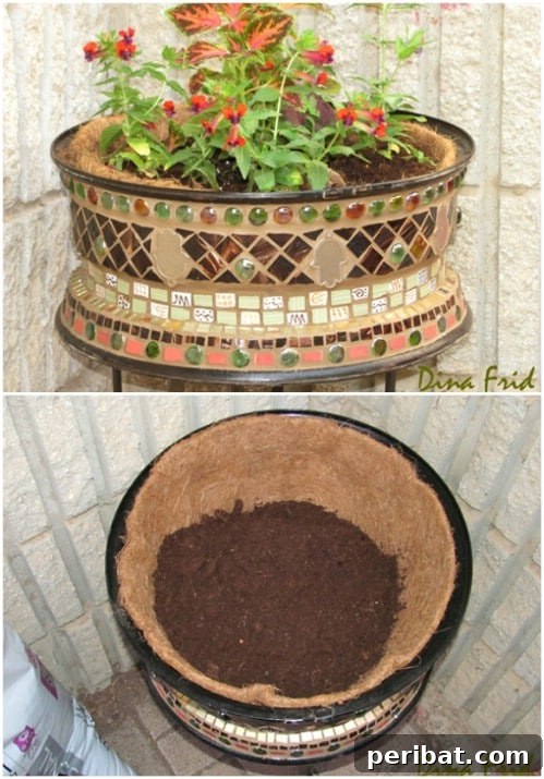 30 Stunning Mosaic Crafts to Enhance Your Indoor and Outdoor Spaces 19 Repurposed Wheel Mosaic Flower Pot