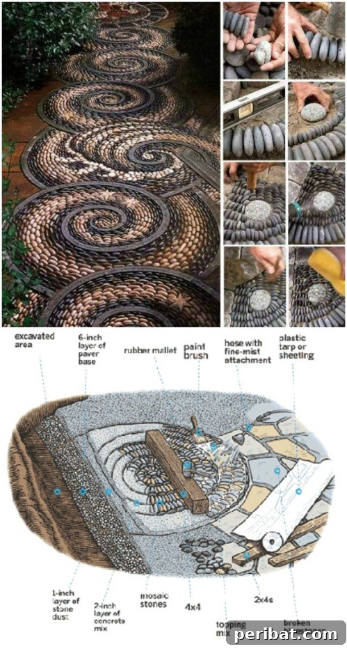 30 Stunning Mosaic Crafts to Enhance Your Indoor and Outdoor Spaces 21 DIY Spiral Mosaic Pebble Path