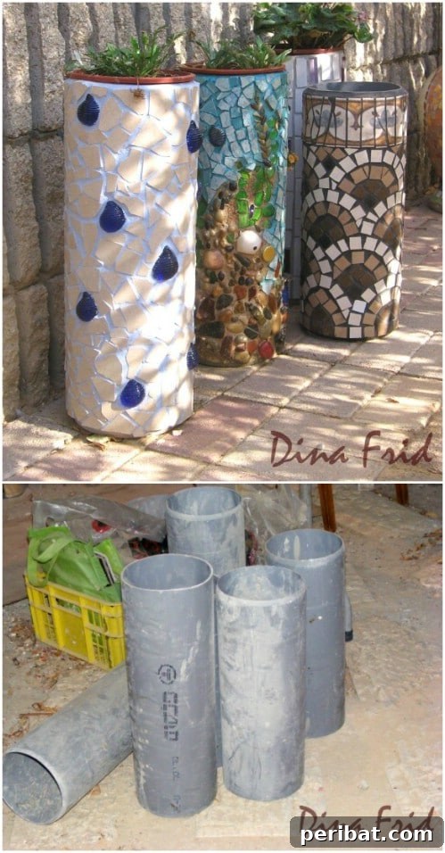 30 Stunning Mosaic Crafts to Enhance Your Indoor and Outdoor Spaces 23 Upcycled PVC Pipe Flower Holder