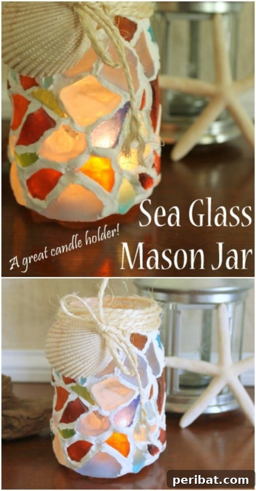 30 Stunning Mosaic Crafts to Enhance Your Indoor and Outdoor Spaces 24 Sea Glass Mosaic Mason Jar Luminaries