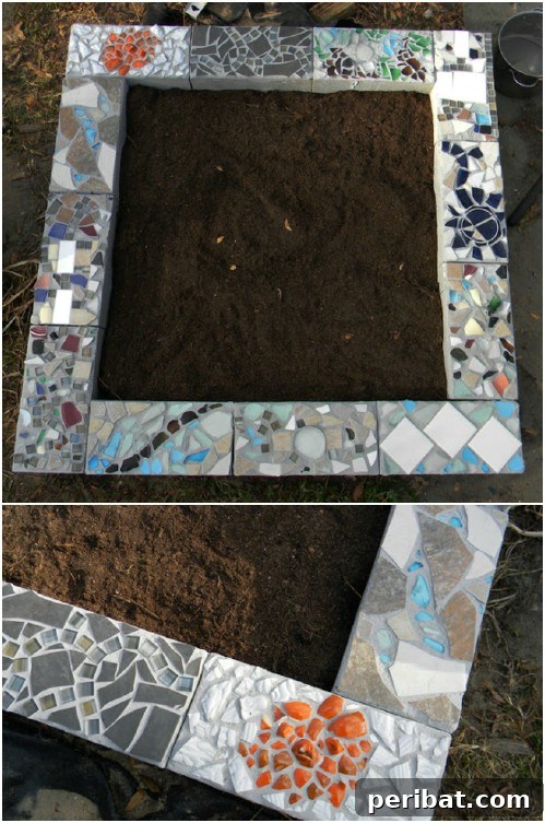 30 Stunning Mosaic Crafts to Enhance Your Indoor and Outdoor Spaces 10 DIY Mosaic Cinder Block Raised Garden Bed