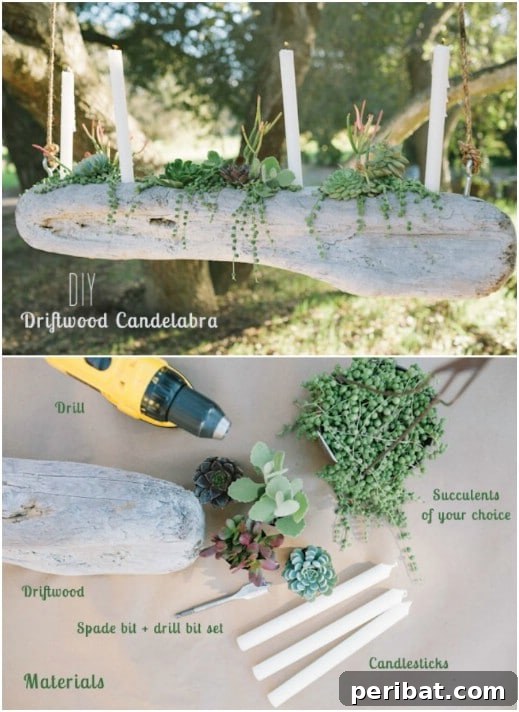 Hayallerinizdeki Düğün İçin 35 Nefes Kesen Kendin Yap Rustik Düğün Süslemesi 15 DIY Rustic Driftwood Candelabra