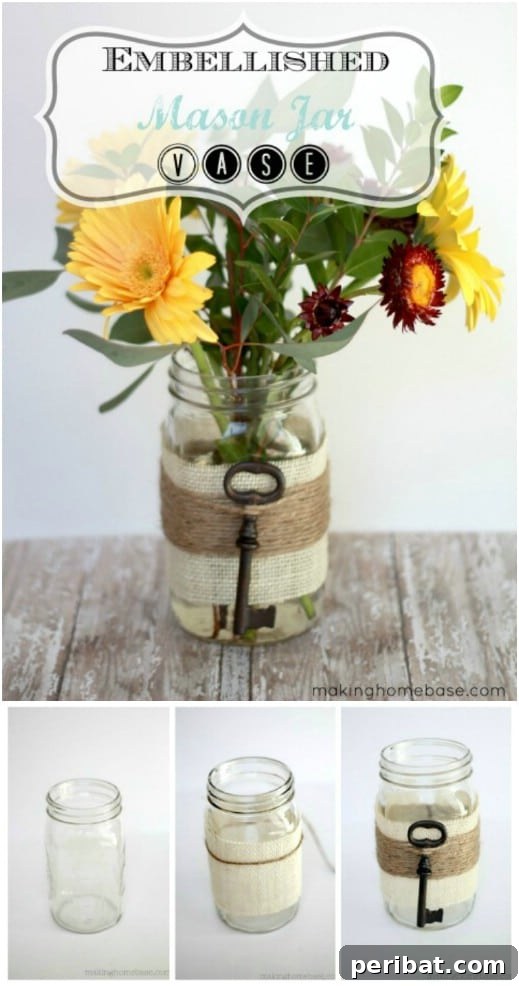 Hayallerinizdeki Düğün İçin 35 Nefes Kesen Kendin Yap Rustik Düğün Süslemesi 16 Rustic Key Mason Jar Vase