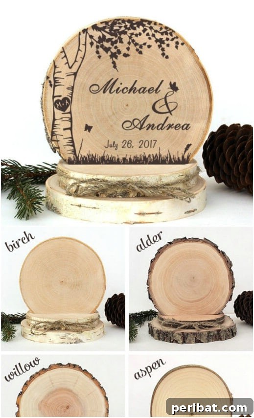 Hayallerinizdeki Düğün İçin 35 Nefes Kesen Kendin Yap Rustik Düğün Süslemesi 21 Birch Wood Wedding Cake Topper