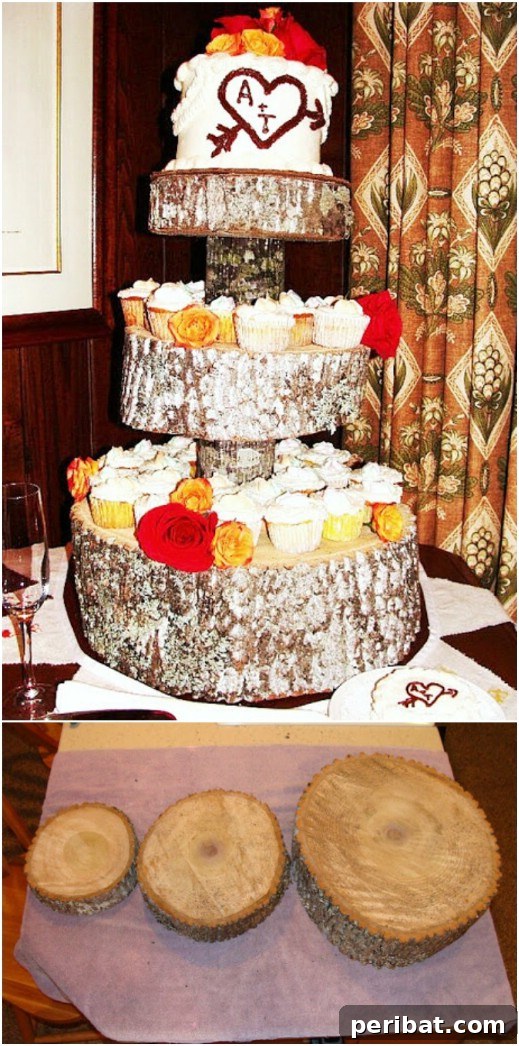 Hayallerinizdeki Düğün İçin 35 Nefes Kesen Kendin Yap Rustik Düğün Süslemesi 27 DIY Rustic Wedding Cupcake Stand
