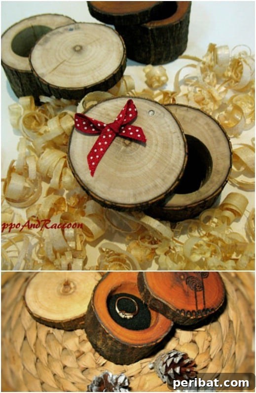 Hayallerinizdeki Düğün İçin 35 Nefes Kesen Kendin Yap Rustik Düğün Süslemesi 28 Stump Ring Holder