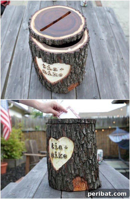 Hayallerinizdeki Düğün İçin 35 Nefes Kesen Kendin Yap Rustik Düğün Süslemesi 34 Rustic Log Wedding Card Box