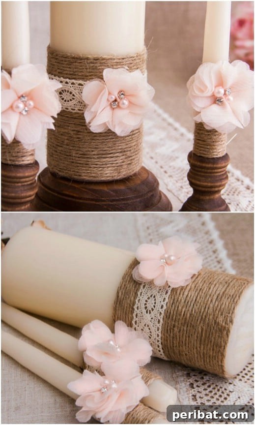 Hayallerinizdeki Düğün İçin 35 Nefes Kesen Kendin Yap Rustik Düğün Süslemesi 7 Rustic Twine And Lace Unity Candle