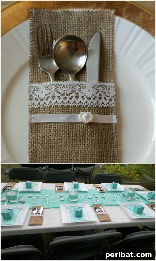 Hayallerinizdeki Düğün İçin 35 Nefes Kesen Kendin Yap Rustik Düğün Süslemesi 8 Burlap Cutlery Holders