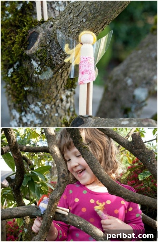 Cute DIY clothespin fairy dolls with fabric and yarn