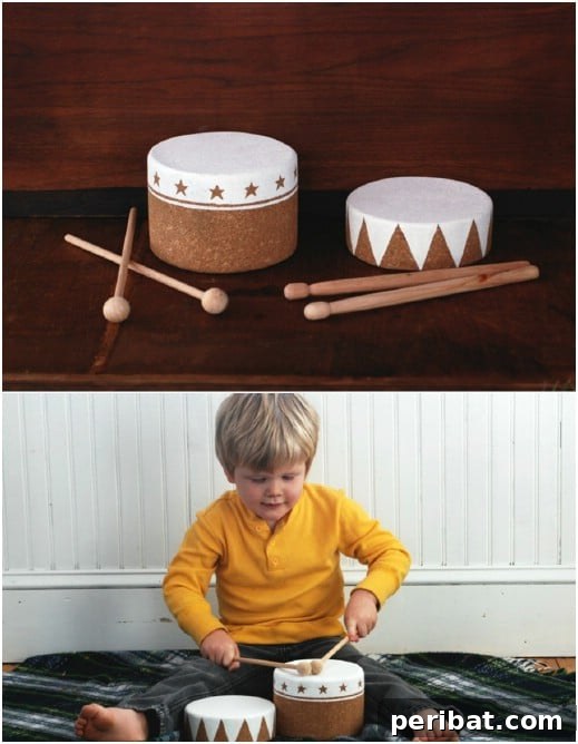 Easy DIY cork drum set for musical toddlers
