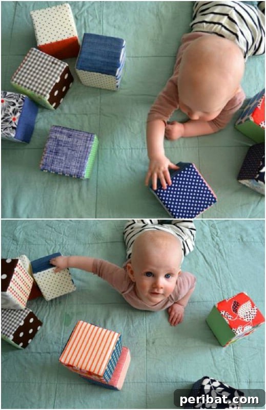 Fabric and foam baby blocks in various patterns