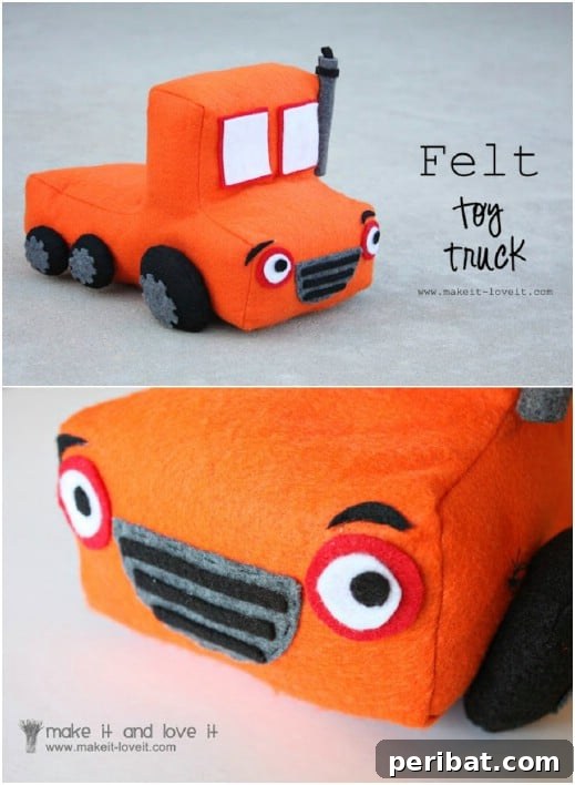DIY toy truck made entirely from felt