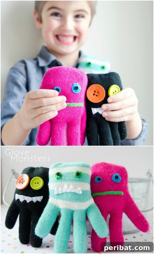 Soft and cuddly glove monsters made from old gloves