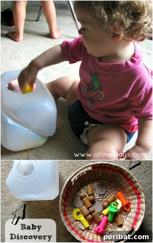 Homemade Baby's Discovery Jug from a recycled milk jug