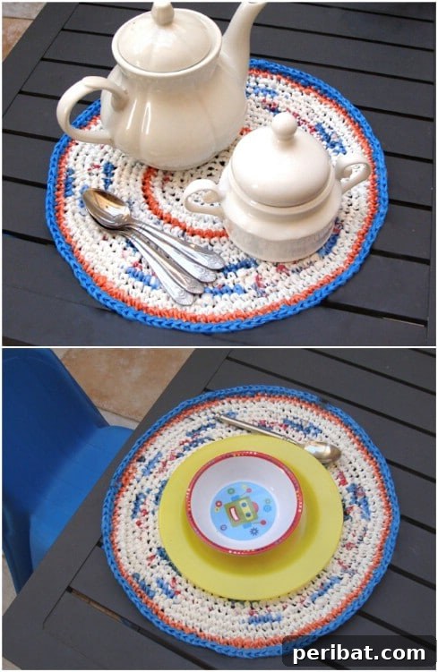 Beyond the Bin 30 Ingenious Upcycling Projects for Grocery Bags 22 Easy Crocheted Plastic Bag Placemats
