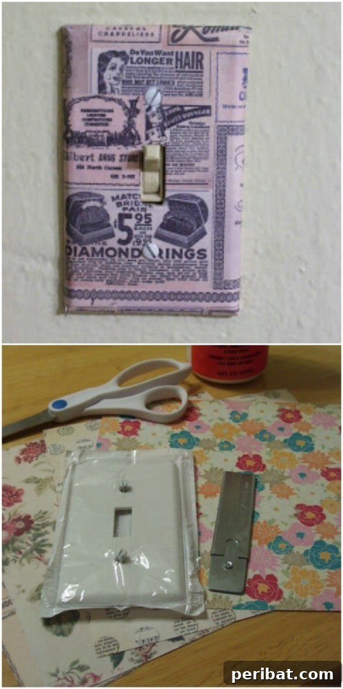 30 Creative Makeovers for Your Switch Plate Covers 21 Scrapbook Paper Covered Light Switch
