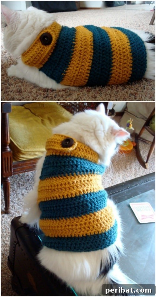 Hook, Line, & Purr: 25 Easy Crochet Projects for Cats 19 Banded Crochet Kitty Sweater