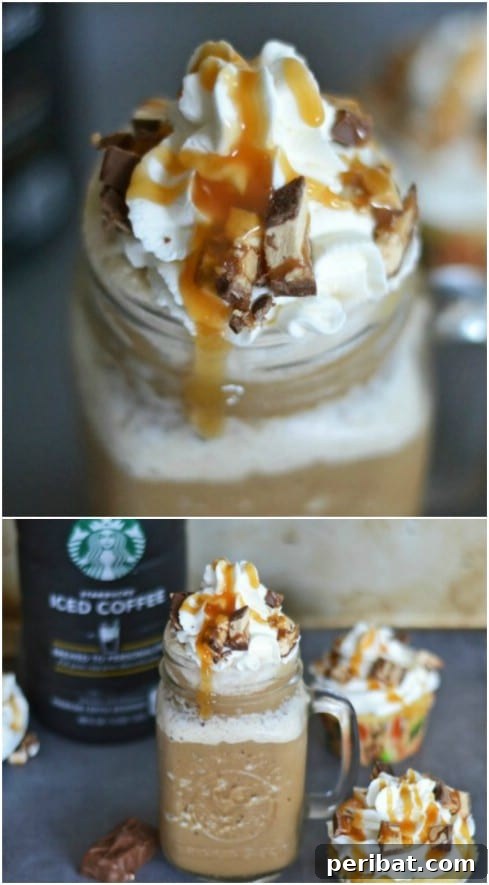 Homemade Iced Caramel Snickers Frappuccino