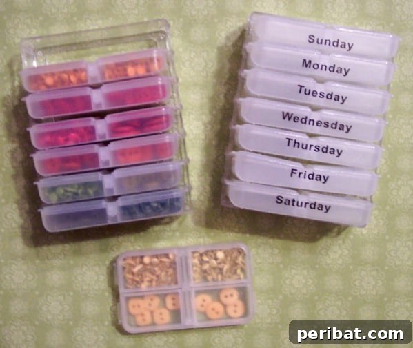 Store Buttons in a Pill Organizer - 150 Dollar Store Organizing Ideas and Projects for the Entire Home