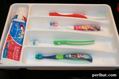 Toothbrush Organizer from a Silverware Holder