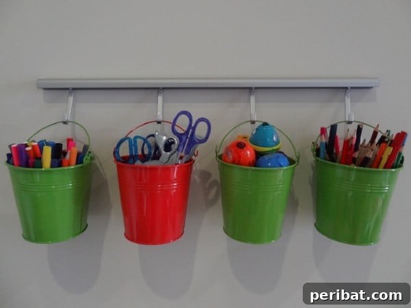 Buckets for Craft Organization - 150 Dollar Store Organizing Ideas and Projects for the Entire Home