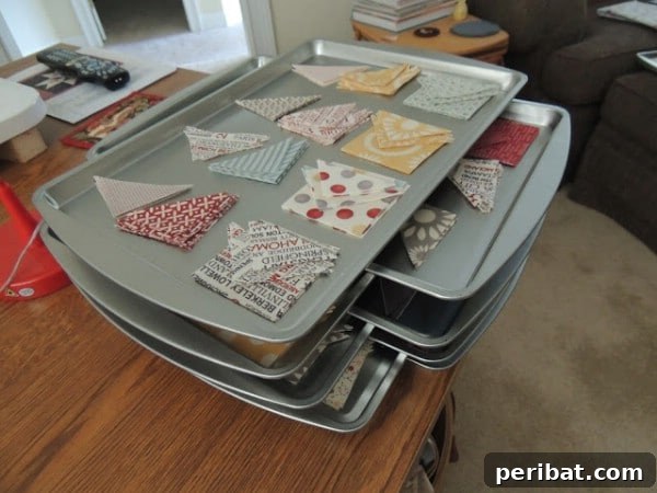 Quilt Piece Organization with a Cookie Sheet - 150 Dollar Store Organizing Ideas and Projects for the Entire Home