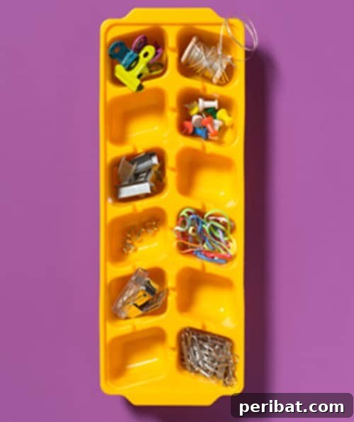 Ice Cube Trays Can Organize Office Supplies - 150 Dollar Store Organizing Ideas and Projects for the Entire Home