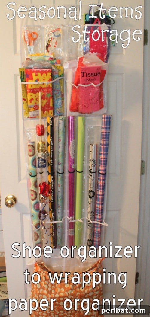 Store Gift Wrap in a Shoe Organizer - 150 Dollar Store Organizing Ideas and Projects for the Entire Home